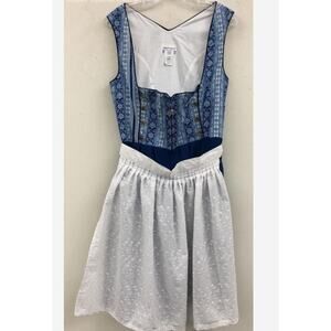 Women's Ernst Light Blue White German Dirndl Sleeveless Midi Dress Size 12